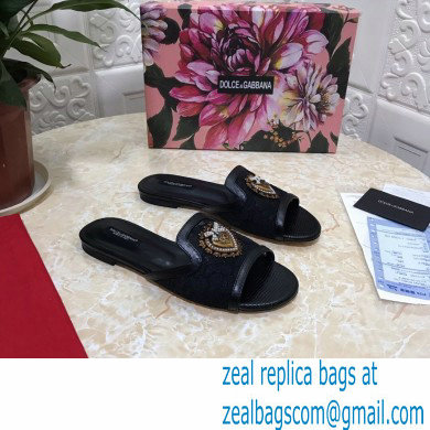 Dolce  &  Gabbana Lace Sliders Black with Devotion Heart 2021